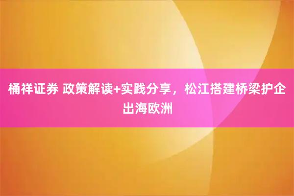 桶祥证券 政策解读+实践分享，松江搭建桥梁护企出海欧洲